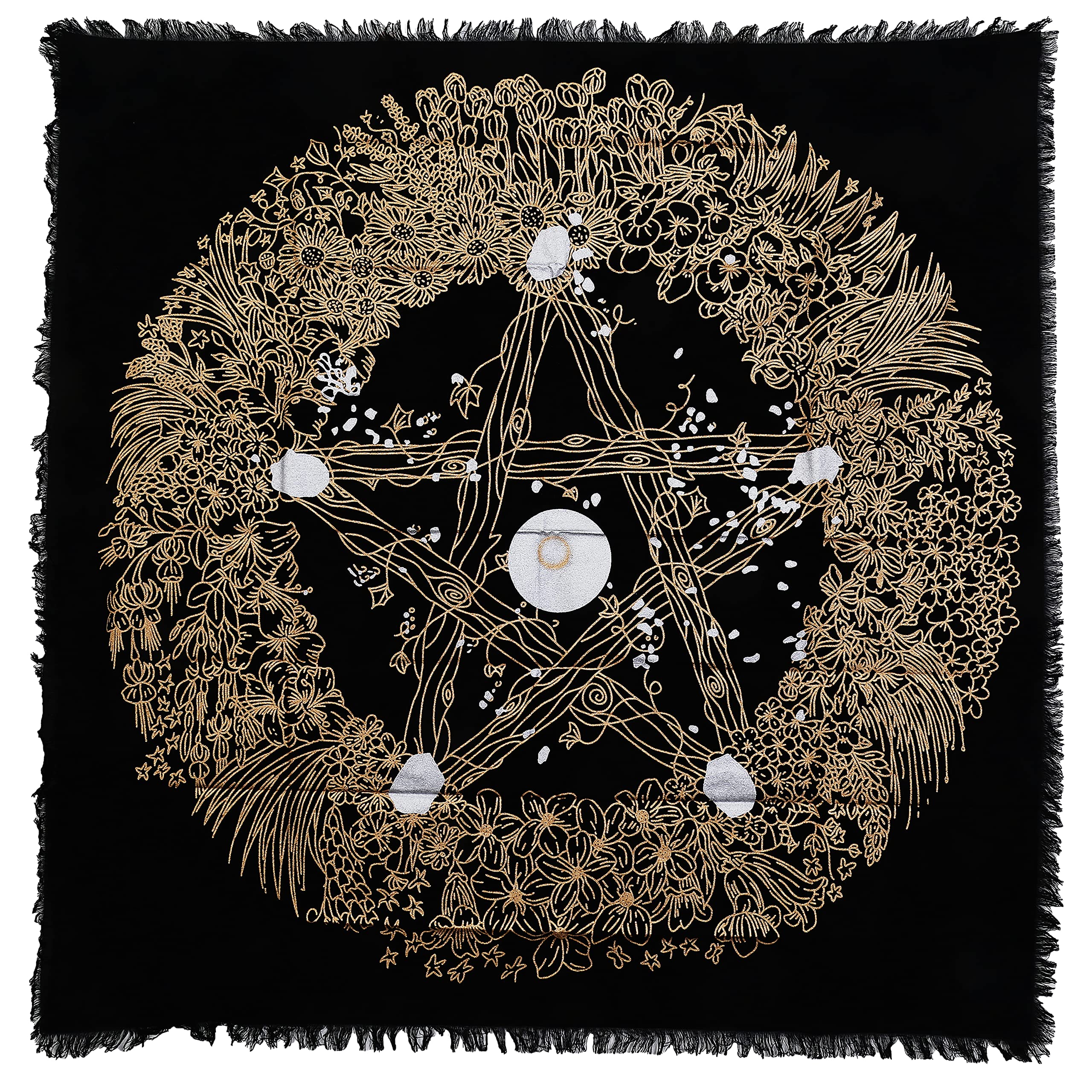 Indian Consigners Floral Pentagram Alter Cloth Perfect Altar Cover Tarot Spread Witchcraft Witchery (90 by 90 CM (36x36 inches), Gold)