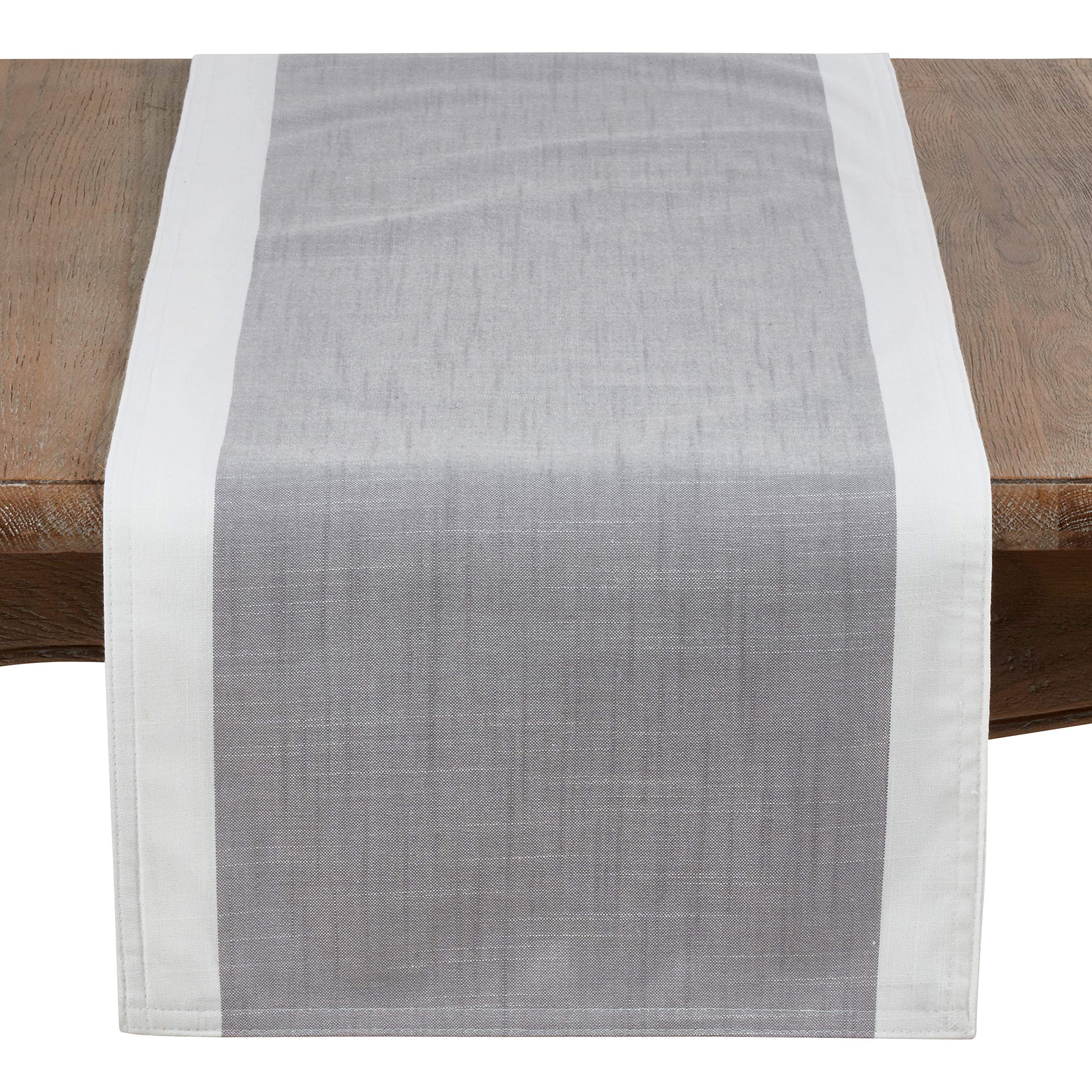 SARO LIFESTYLE 712.GY16120B Kema Collection Polyester Table Runner with Banded Border Design, Grey