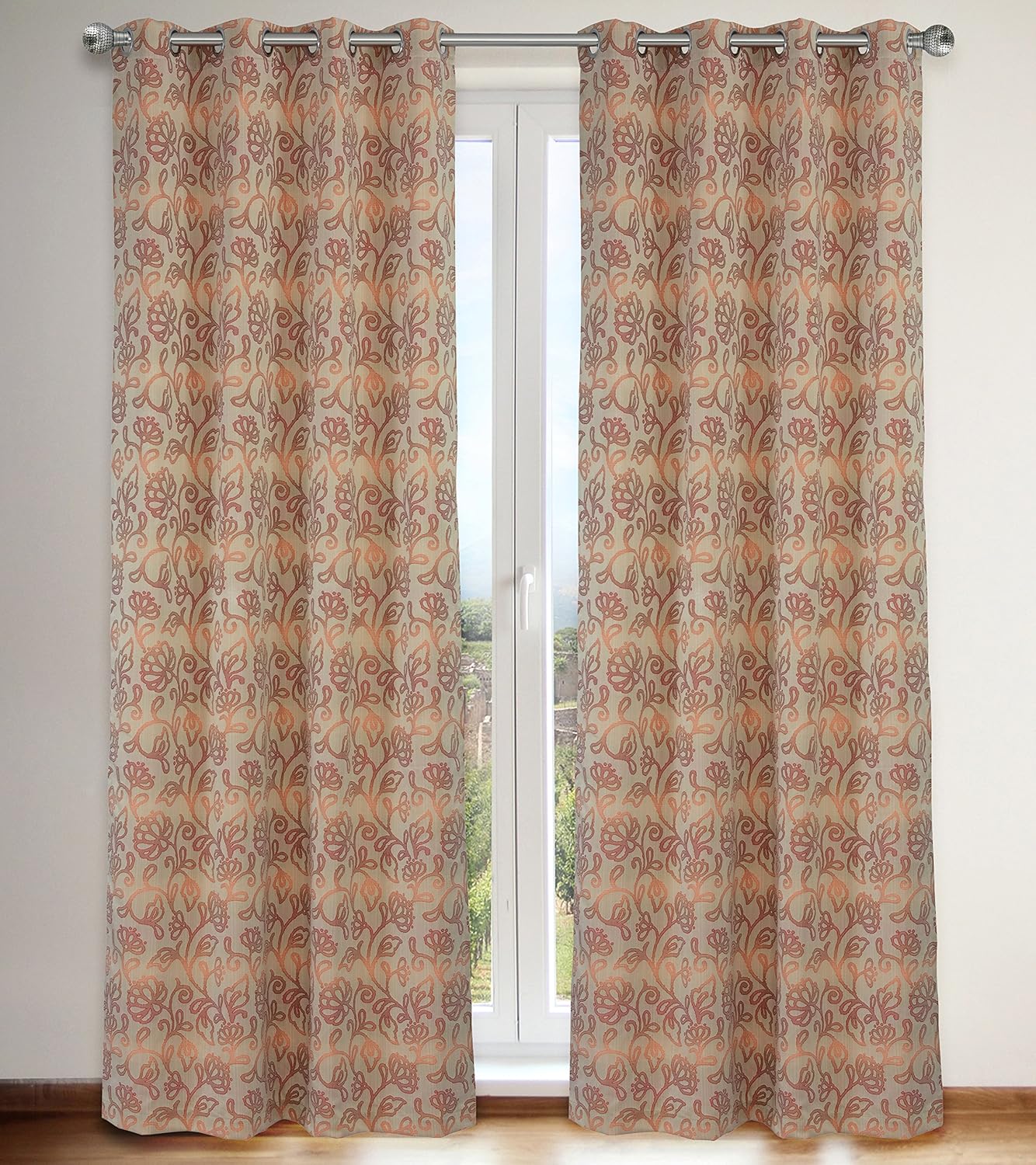 Marli Vintage Floral Grommet Curtain Panels Set Of 2 54x95 In