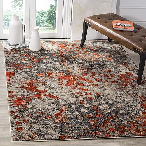 Safavieh Monaco Collection MNC225H Boho Chic Abstract Watercolor Non-Shedding Stain Resistant Living Room Bedroom Area Rug, 3' x 5', Grey / Orange