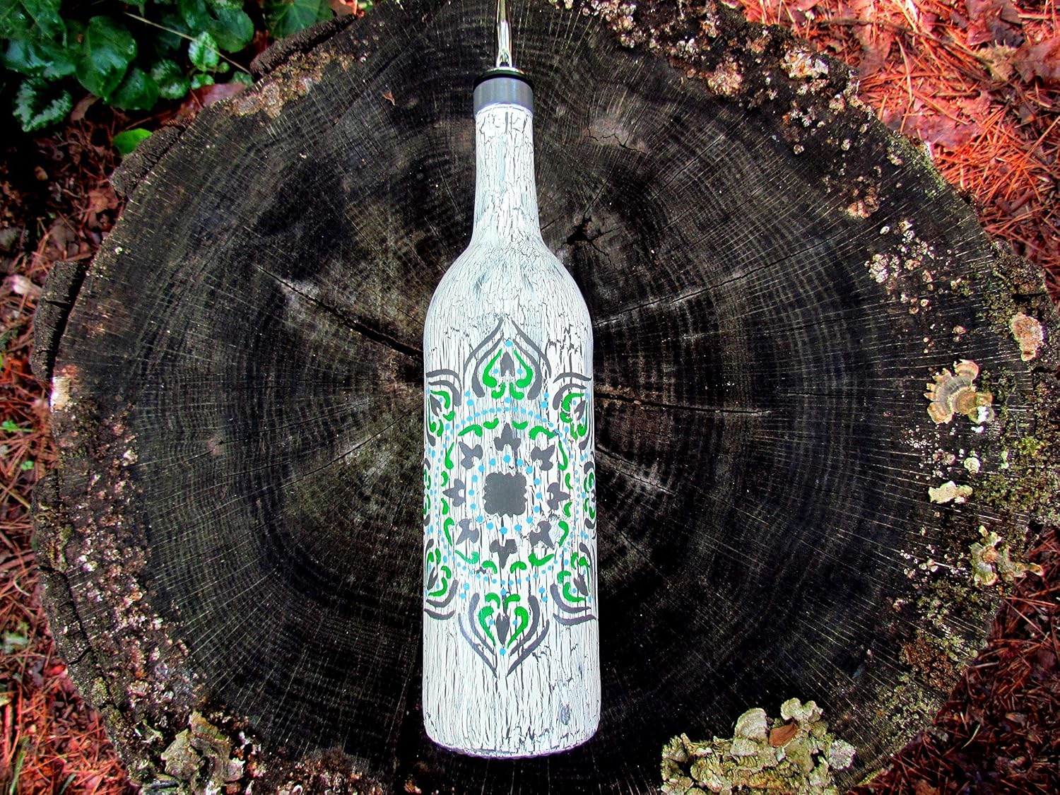 Handpainted recycled Olive Oil Dispenser Handmade