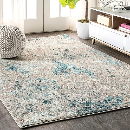 JONATHAN Y Contemporary POP Modern Abstract Vintage Faded Gray/Blue 4 ft. x 6 ft. Area Rug, Bohemian, Easy Cleaning, For Bedroom, Kitchen, Living Room, Non Shedding