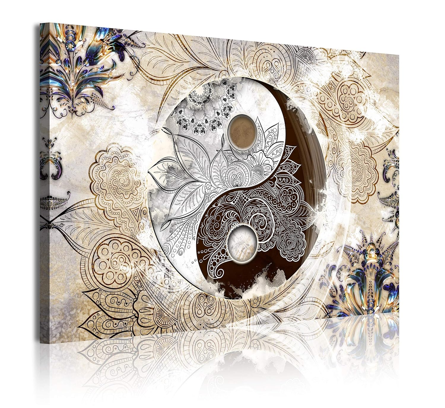 Arte stile etnico yin e yang 120x80cm Quadro moderno su tela montato su telaio in legno di 1