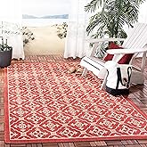 SAFAVIEH Washable Rug Outdoor Courtyard Collection - 5'3" x 7'7", Red & Cream, Non-Shedding & Easy Cleaning, Ideal for Patio,