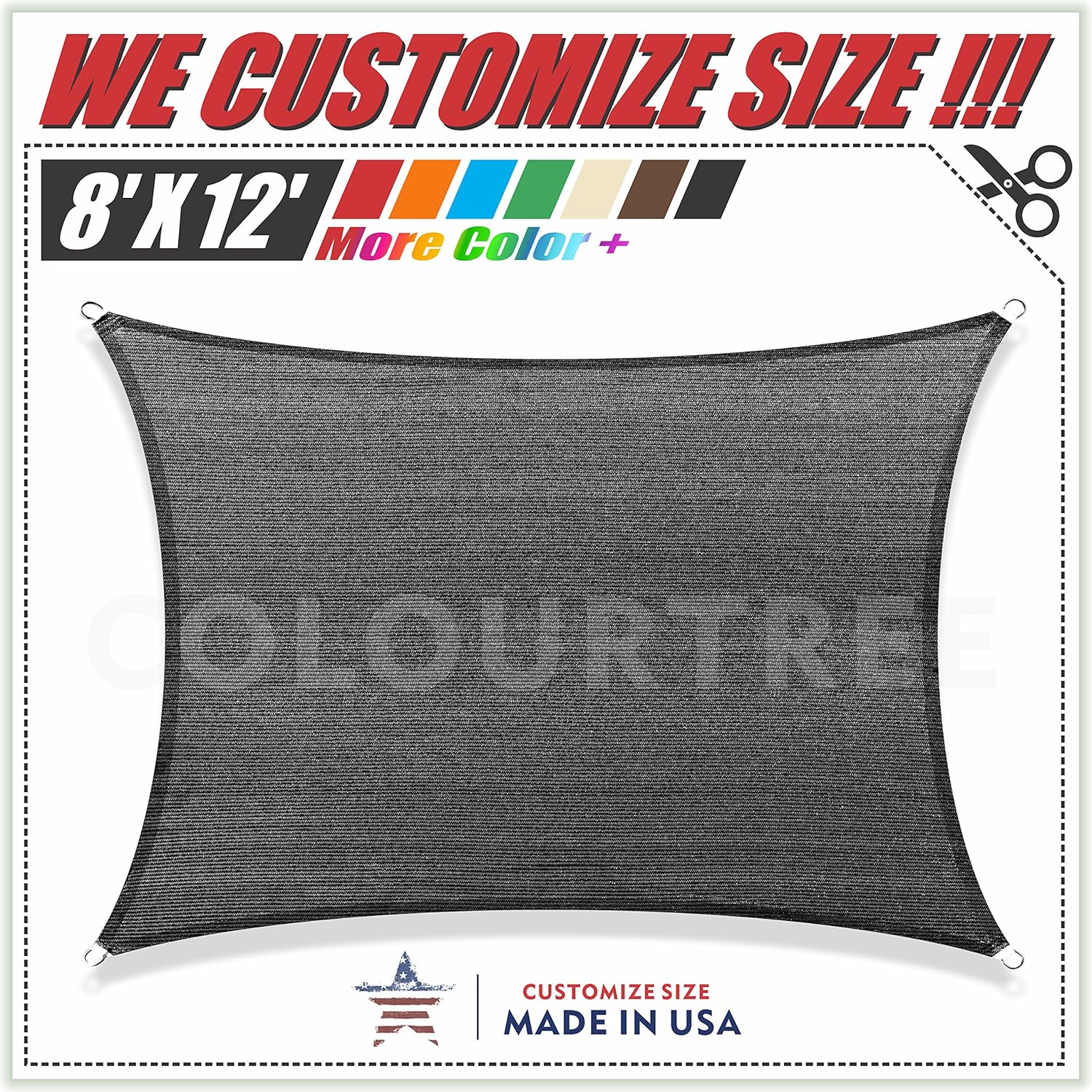 Colourtree 8039 X 12039 Sun Shade Sail Rectangle Black Canopy