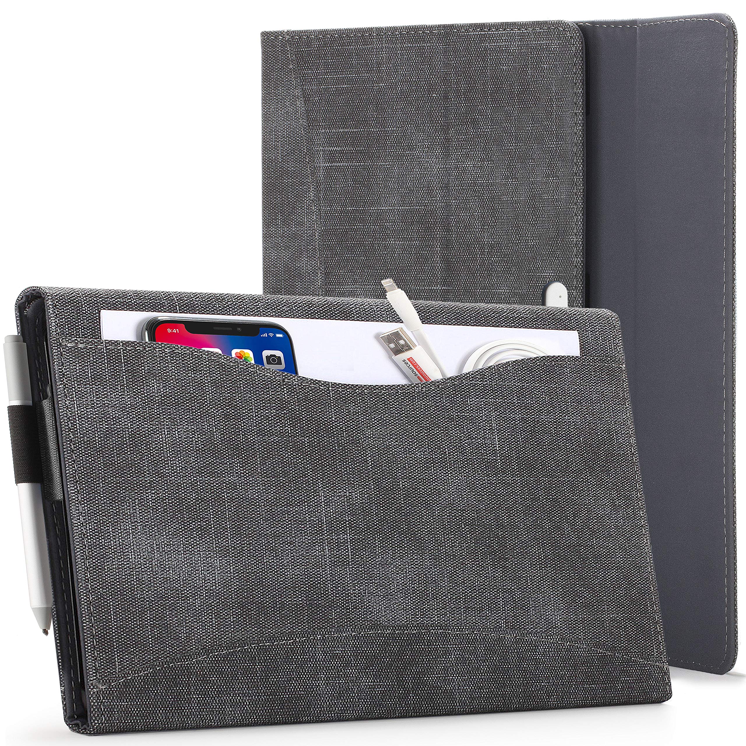 FOREFRONT CASES Cover for Microsoft Surface Go 2 2020 - Portfolio Microsoft Surface Go 2 Case Stand with Document Pocket - Black - Microsoft Surface GO 2 10 Inch Tablet PC Case, Cover