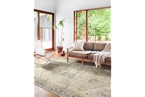Loloi Skye Collection, SKY-13, Natural / Sand, 9'-0" x 12'-0", .13" Thick, Area Rug, Soft, Durable, Vintage Inspired, Distressed, Low Pile, Non-Shedding, Easy Clean, Printed, Living Room Rug