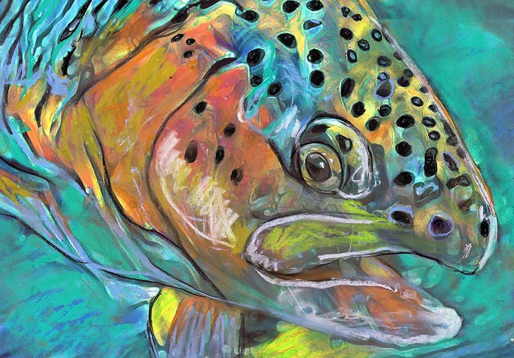 Trout Fishing Art, Pastel & Watercolor Fly Fishing Painting