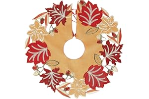 GRANDDECO Fall Christmas Tree Skirt Orange Thanksgiving Maple Leaves Harvest Autumn Holiday Party Dinner Seasonal Decoration (A-Fall and Thanksgiving, Tree Skirt 24")