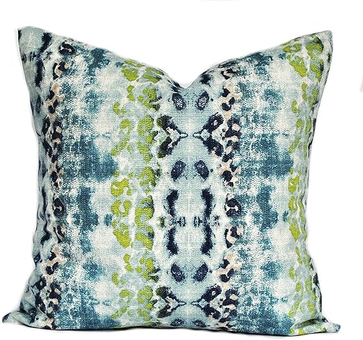 Amazon Com That Dutch Girl One Ikat Pillow Cover Navy Green Blue