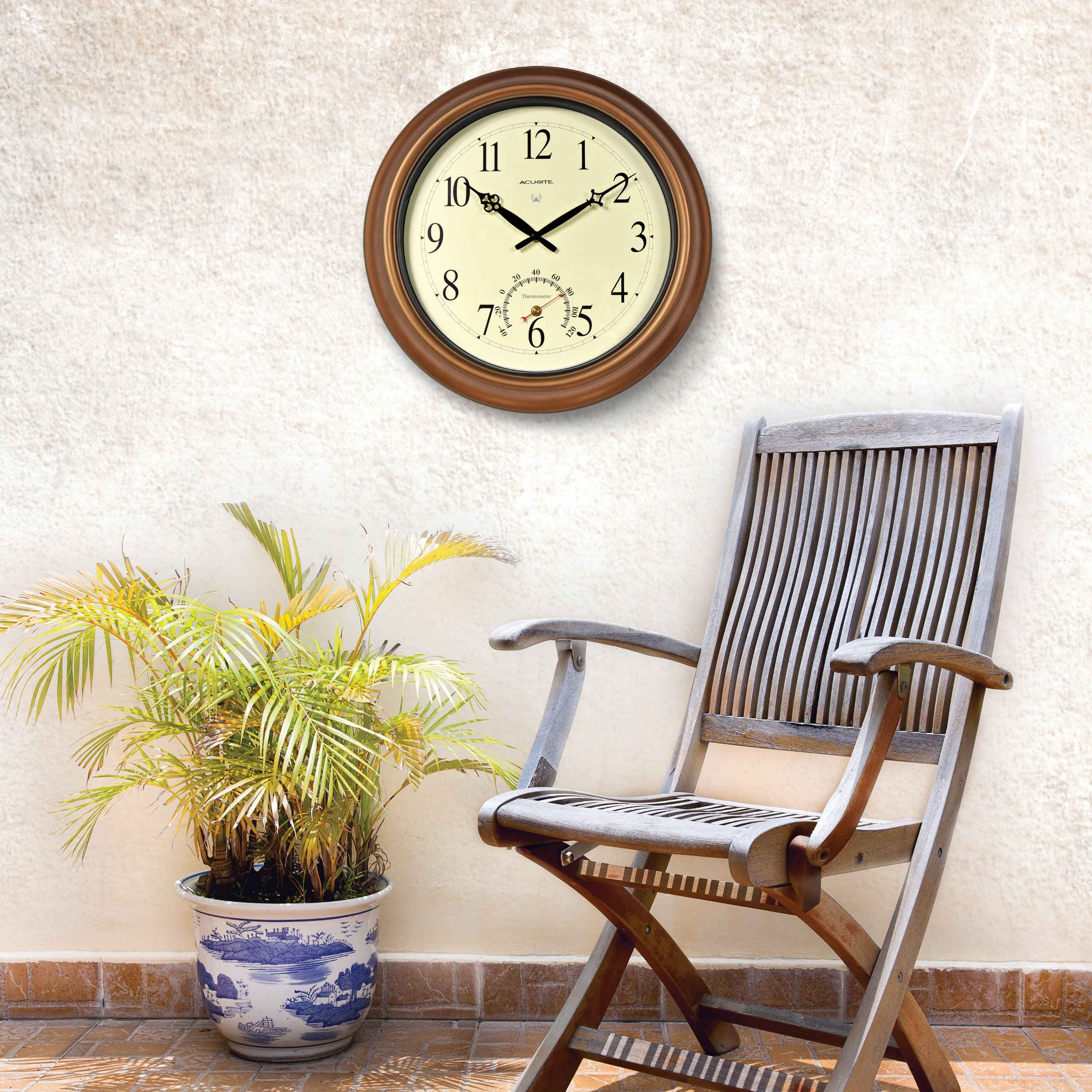 AcuRite 50314 18 Inch Metal Indoor Outdoor Atomic Clock And Thermometer 