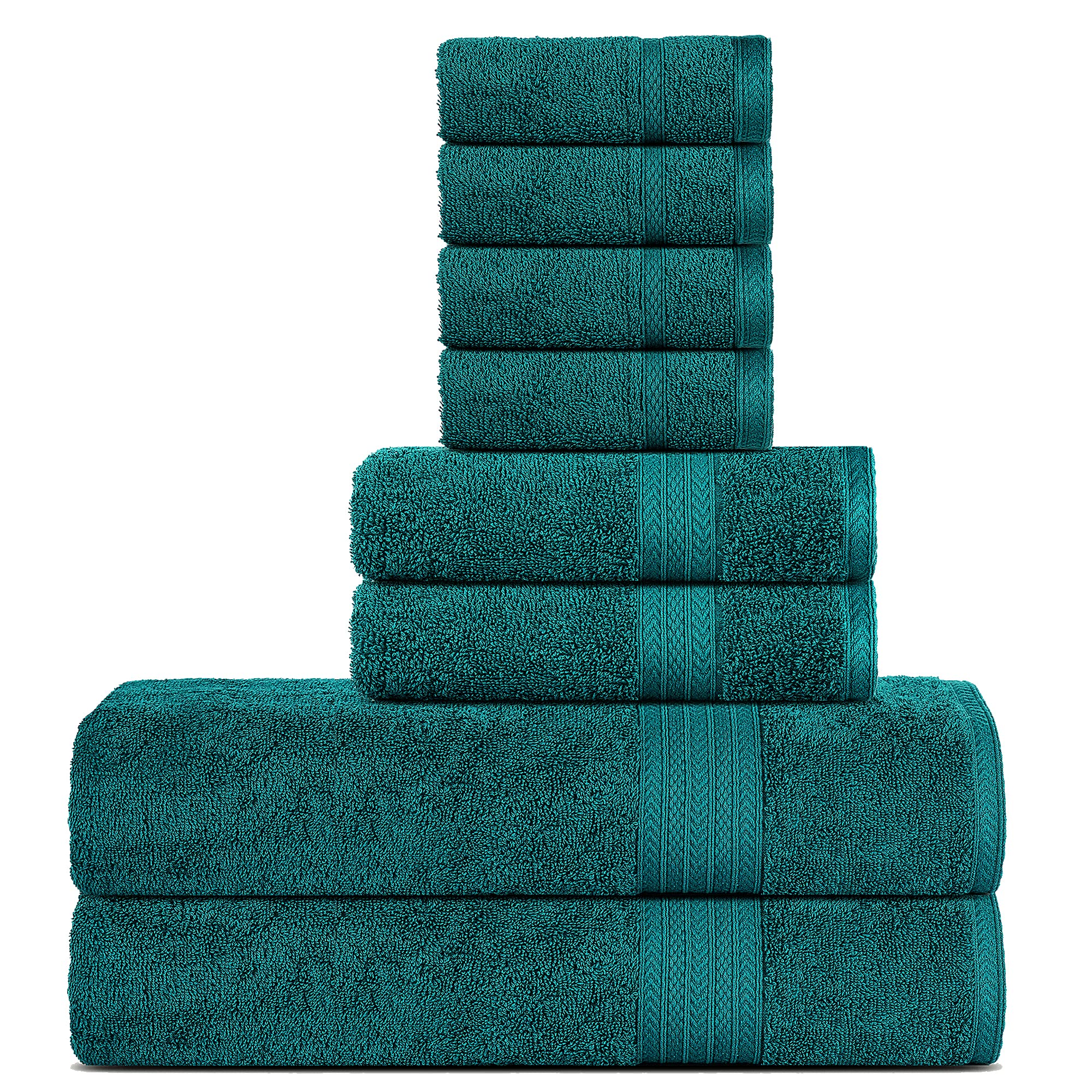 SweetNeedle Supreme Premium 500 GSM 8 Piece Towel Set, 100% Cotton, Machine Wash, Double Stitched, Strong Hem & Highly Absorbent for Bathroom, Shower & Daily Use (Pack of 8) (Teal)