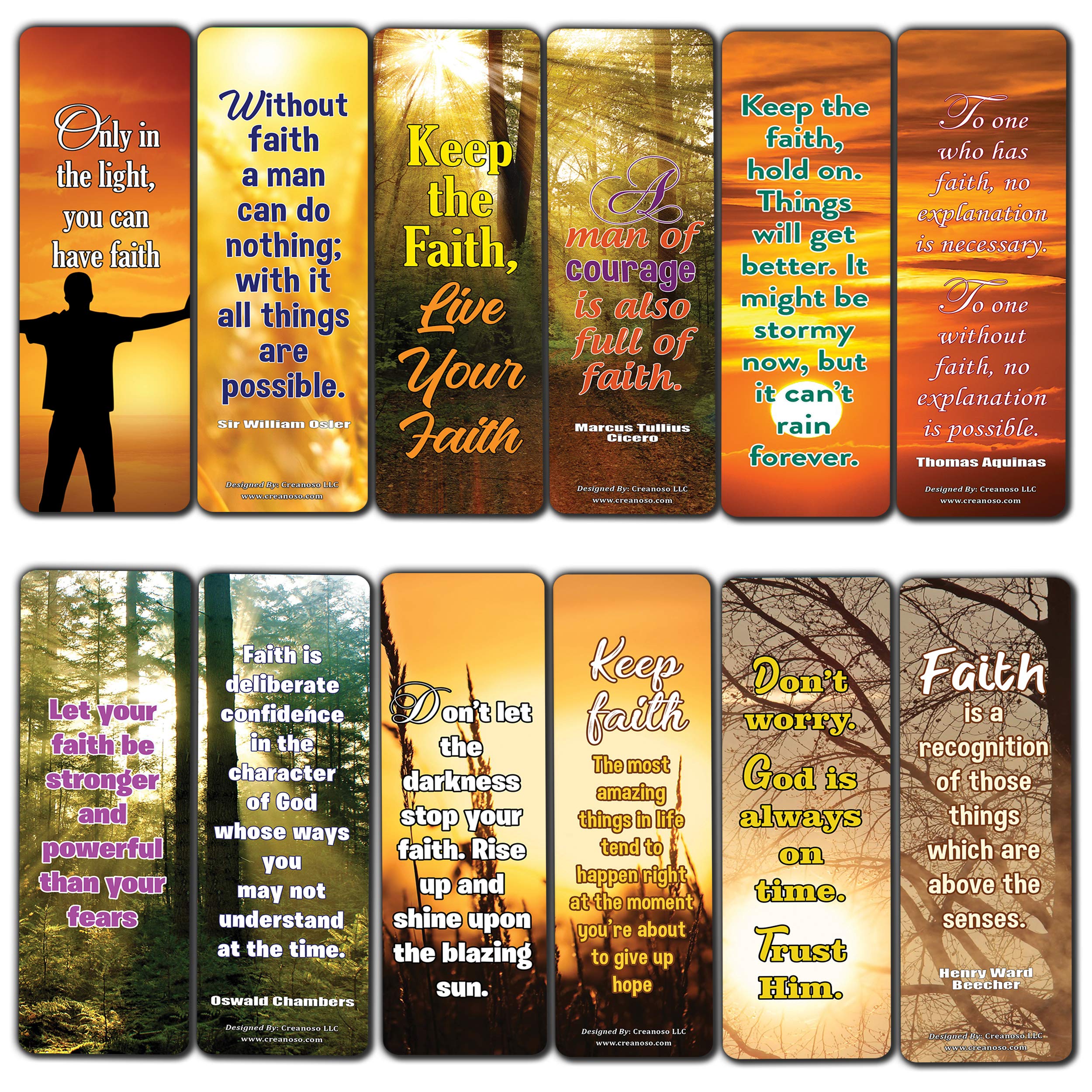 Creanoso Have Faith Quotes Sun Bookmarks (60-Pack) – Great Party Favors Card Set – Epic Collection Set Book Page Clippers – Cool Gifts for Men, Women, Teens, Bookworms – DIY Kit – Teacher Rewards