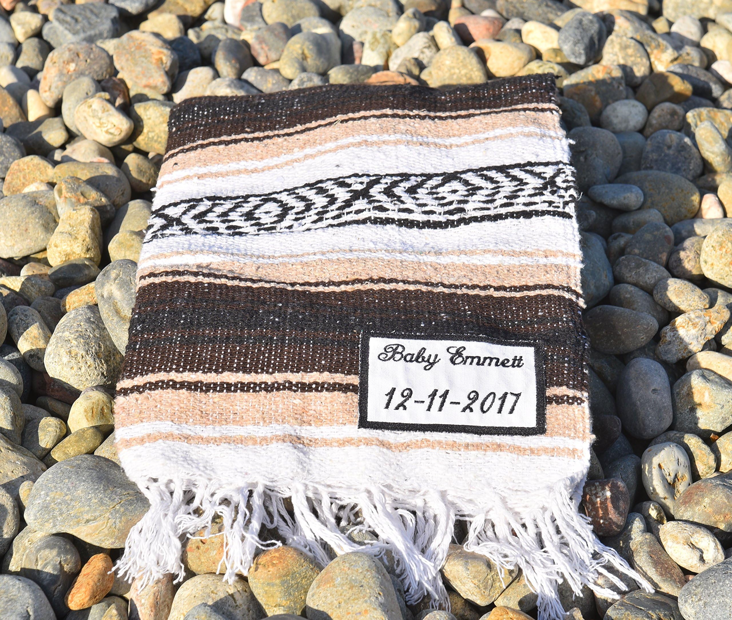 Personalized Mexican Falsa Blanket - Custom Embroidery - Wedding - Birthday - Bridal - Baby Shower -House Warming (Beige)