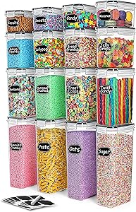 Airtight Food Storage Container Set,TAEVEKE 16 PCS Plastic Storage With Lids Kitchen Dry Food Storage,Kitchen & Pantry Organization BPA Free Leak Proof Cereal Containers Storage Set -Labels& Marker