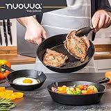 nuovva Pre-Seasoned Cast Iron Skillet 3-Piece Set 6in 8in 10in Frying Pan view 6