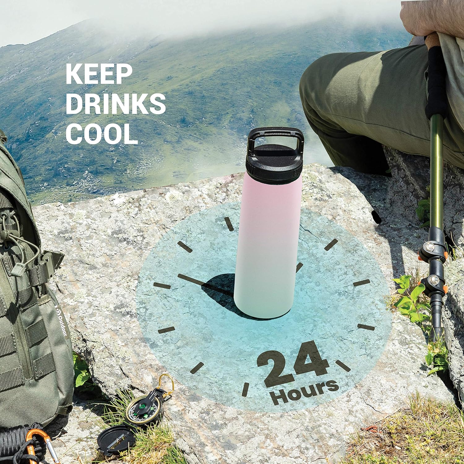 Triple-Insulated Stainless Steel Water Bottle with Straw Lid - Flip-Top Lid - Wide-Mouth Cap (25 oz) Insulated Water Bottles, Keeps Hot and Cold - Great for Hiking & Biking (Dreamy Pink-Green) : Sports & Outdoors
