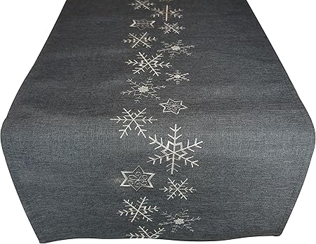 Table Runner Christmas Grey Silver 40 X 140 Cm Snowflakes Table