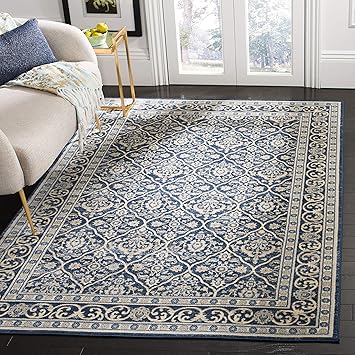 Amazon Com Safavieh Brentwood Collection Bnt870m Oriental Damask Trellis Area Rug 8 X 10 Navy Light Grey Furniture Decor