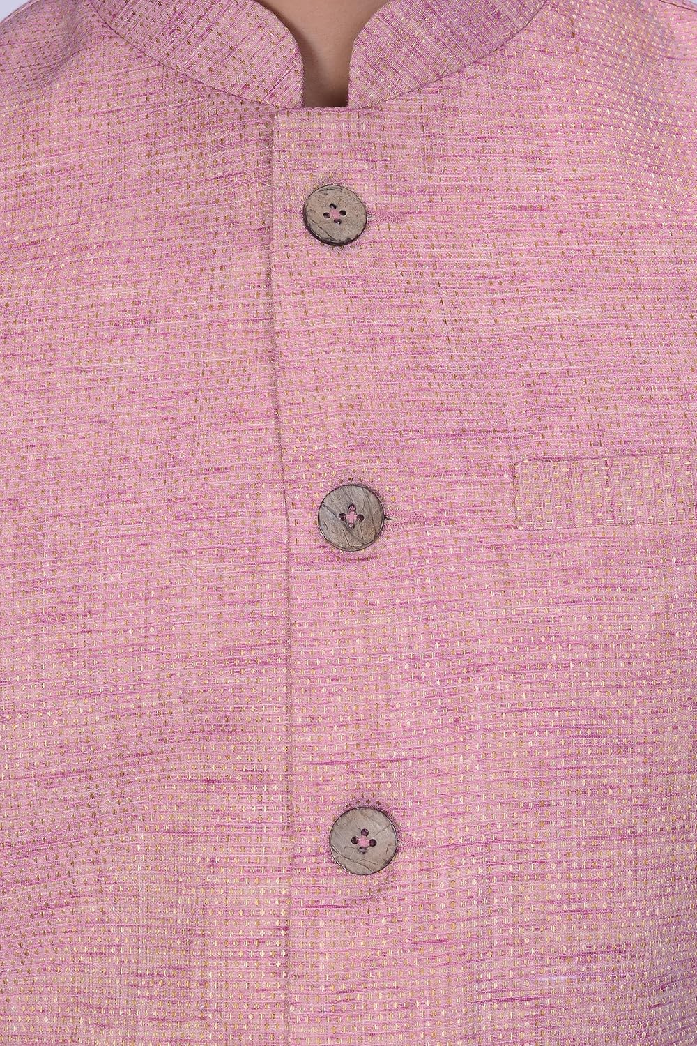 kisah men's woven cotton silk pink nehru jacket