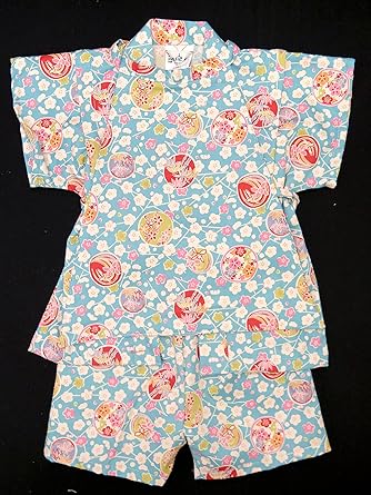 Amazon 甚平 女の子 レトロなキッズ甚平 100cm 水色系 梅 Kgj10