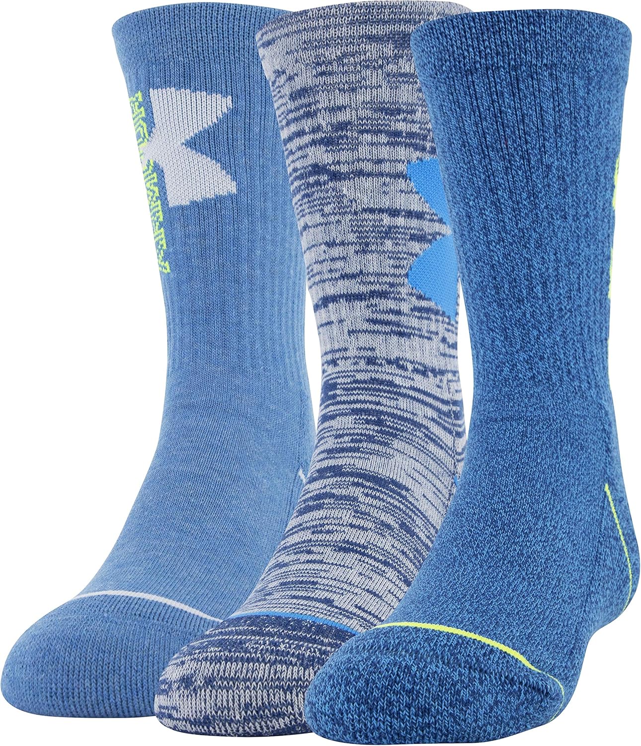 Under Armour Youth Phenom Crew Socks, 3-Pairs, Graphite Blue/Halo Gray, Shoe Size: Youth 13.5K-4Y: Sports & Outdoors