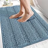 OLANLY Thick Bathroom Rugs 30x20, Extra Soft Absorbent Chenille Striped Bath Rugs, Rubber Backing, Machine Wash Dry, Bath Mats for Bathroom Floor, Tub and Shower, Home Decor Accessories, Airy Blue