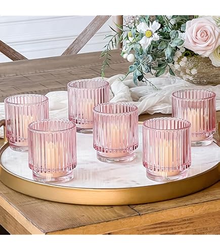 Juego De 12 Portavelas Votivas De Vidrio Para Decoración Rosa | Meses