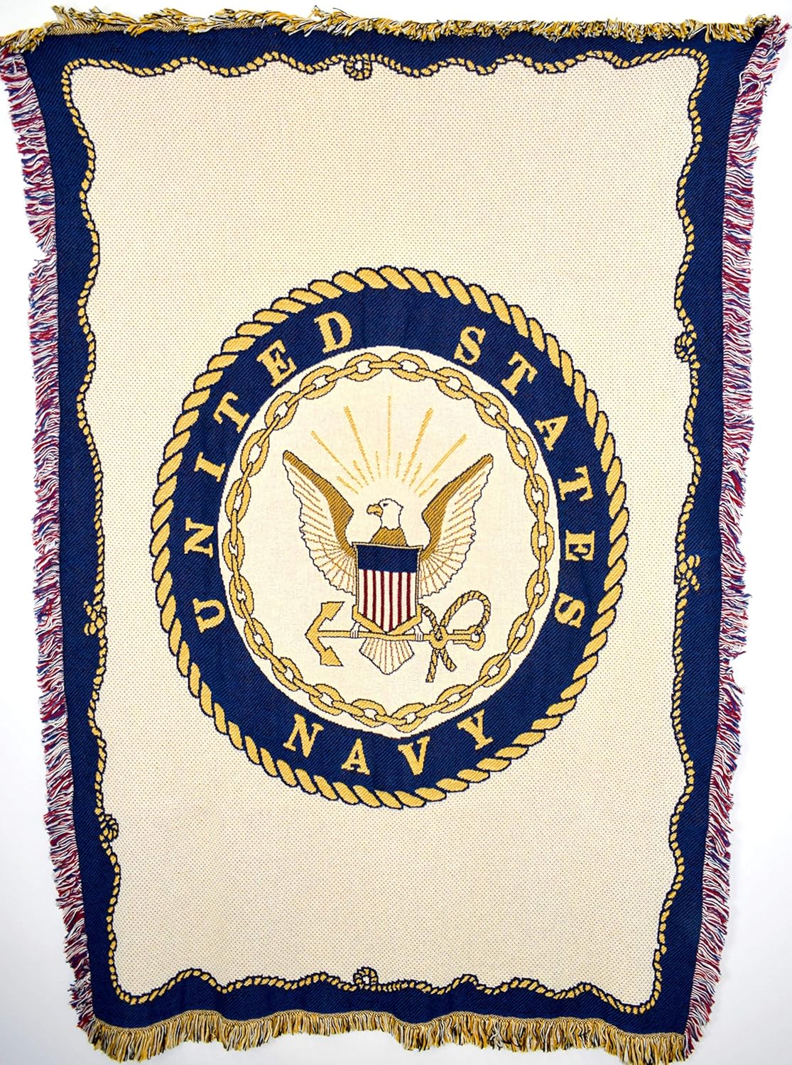 Pure Country Weavers Navy Vintage Logo Gift for Veteran Soldier Woven Throw Blanket 100% Cotton Made in USA 70x50