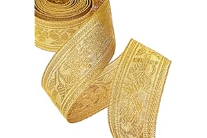 ZNZAKKA Gold Jacquard Ribbon 3 Yards Embroidered Jacquard Trim Glitter Metallic Ribbon for Sewing, Clothing Accessories Decoration, Gift Wrapping (Cross)