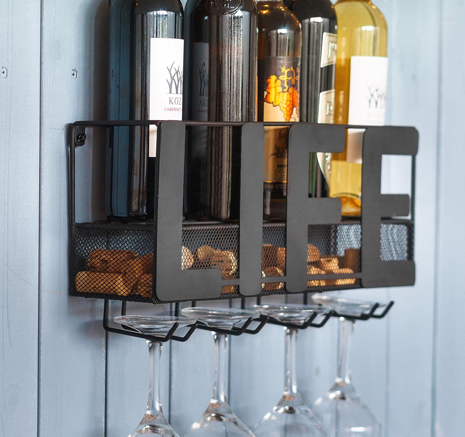 Best Wall Mounted Wood Wine Glass Holder Rack Bar Shelf Storage Display Kitchen
