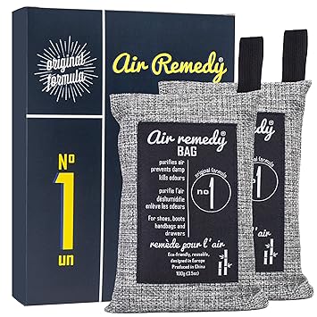 Air Remedy Bag Aktivkohle aus Bambus Luftreiniger, Auto Entfeuchter und Raum Lufterfrischer - 2x100g Beutel Geruchsentferner & Neutralisierer, Lufterfrischer & Feuchtigkeitsabsorber, Raumentfeuchter