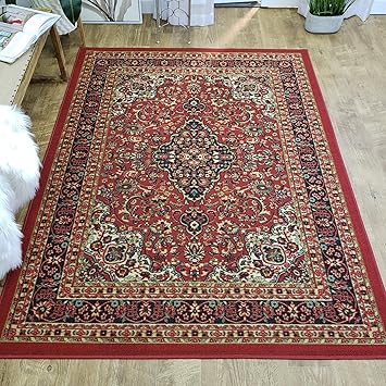 Amazon Com Area Rug 3x5 Red Medallion Kitchen Rugs And Mats Rubber Backed Non Skid Living Room Bathroom Nursery Home Decor Under Door Entryway Floor Non Slip Washable Made In Europe