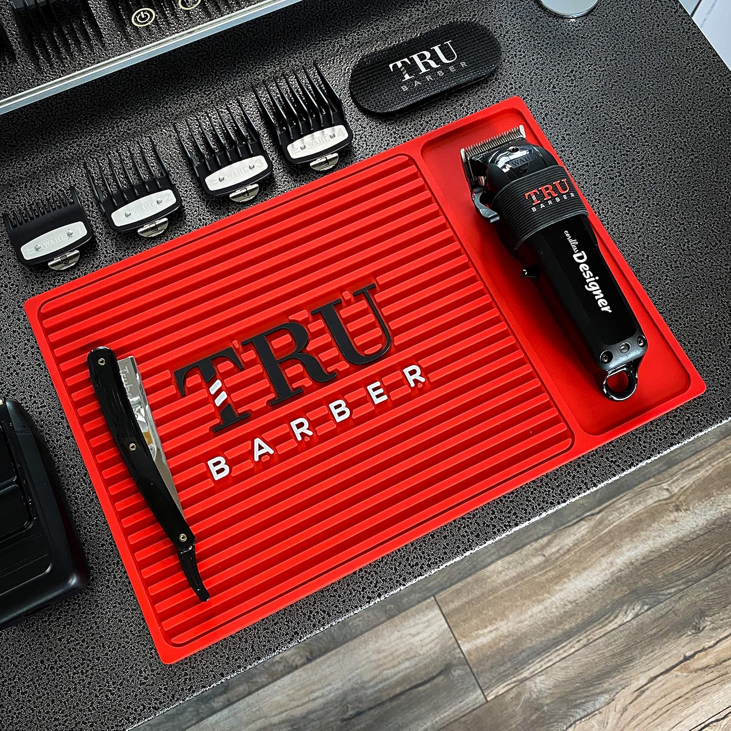 TRU BARBER ORGANIZER MAT 13”X 9” (RED) Flexible PVC Station