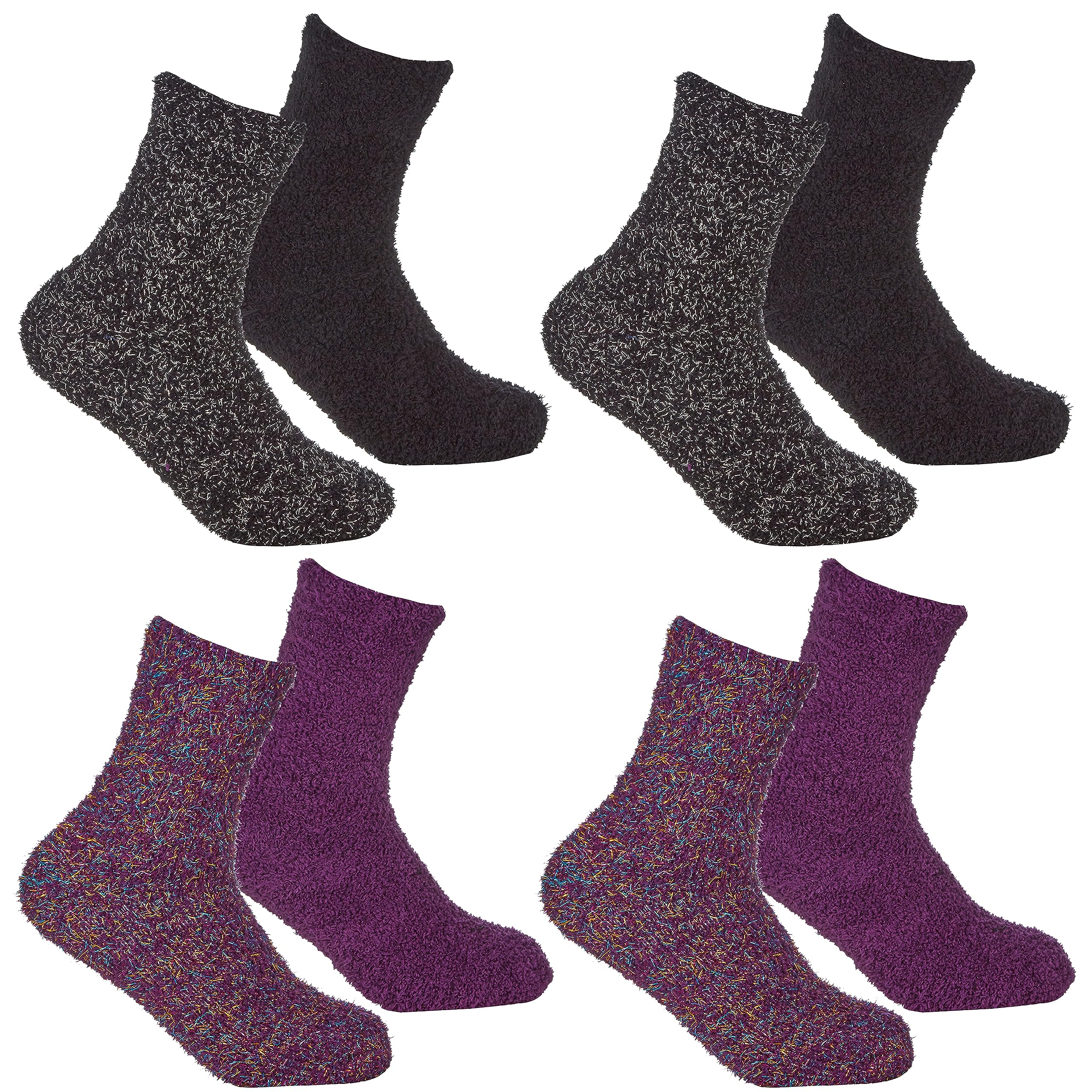 Sock Stack 4 Pairs Women Slipper Fluffy Socks Fuzzy Cosy Warm Classical Design Modern Super Soft Thick Comfy Lounge Sock Winter Gift Home Size 4-8