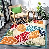 SAFAVIEH Washable Rug Outdoor Cabana Collection - 4'5" x 6'5", Ivory & Blue, Non-Shedding & Easy to Clean, Ideal for Patio, B