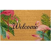Storm Stopper – Doormat Flamingo Duo All Weather Heavy Duty Mat 100% Natural Coir Face Non-Slip Outdoor Home Décor Absorbent, Fade Resistant & Pet Friendly 18” x 28”