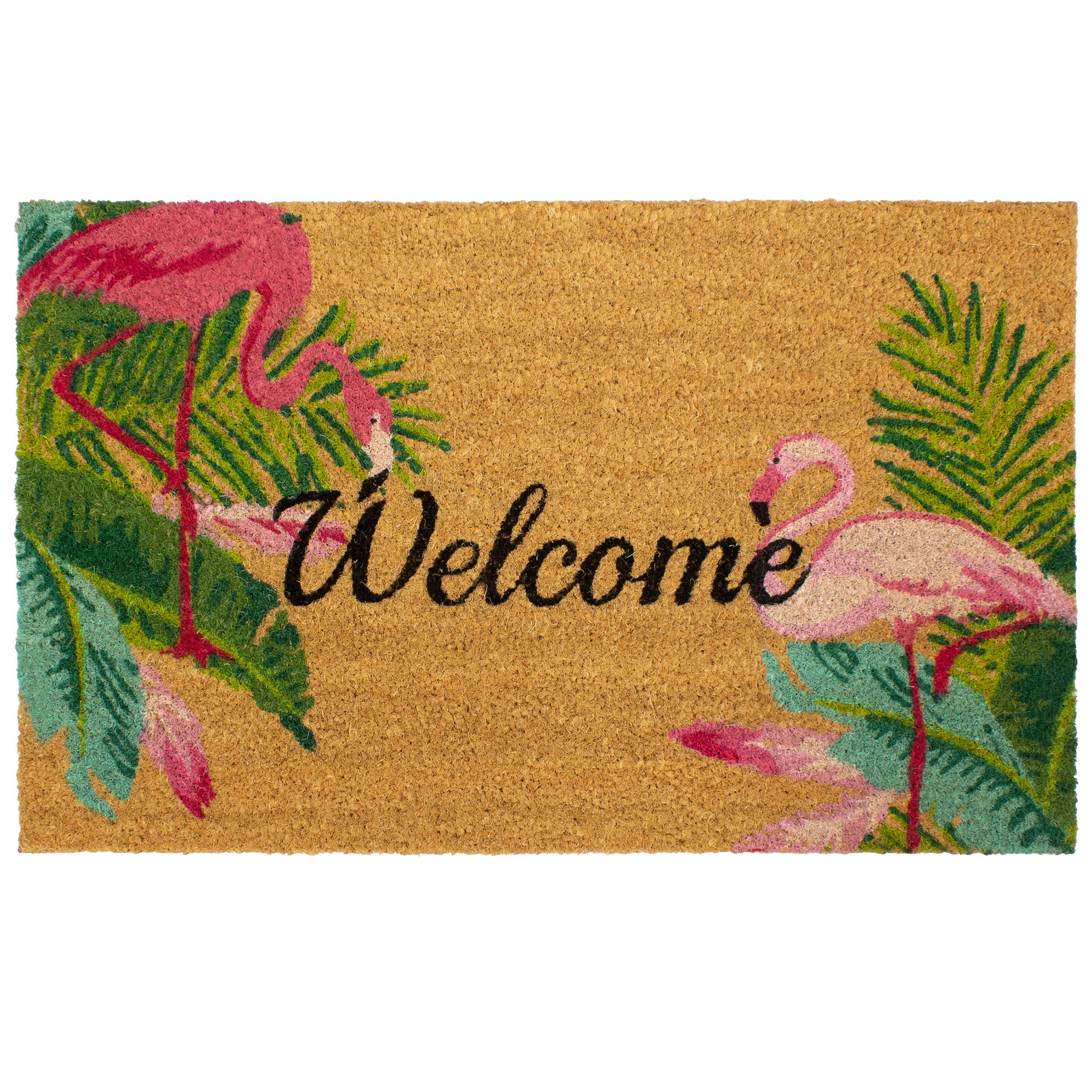Storm Stopper – Doormat | Flamingo Duo | All Weather Heavy Duty Mat | 100% Natural Coir Face | Non-Slip | Outdoor Home Décor | Absorbent, Fade Resistant & Pet Friendly | 18" x 28"