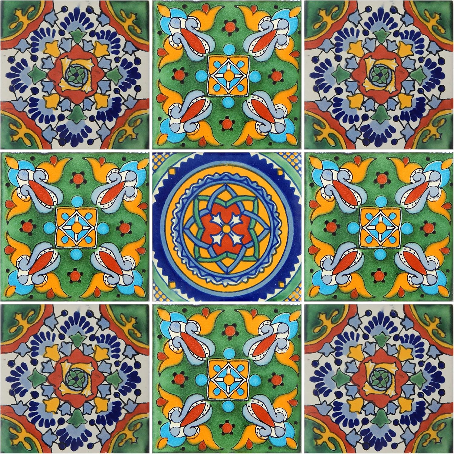 Color y Tradicion 9 Mexican Tiles 4" x 4" Hand Painted