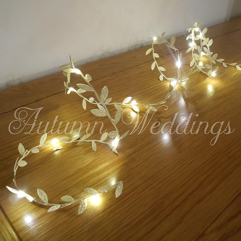 2m 20 LED Gold Leaf Garland Fairy Lights Other Sizes Available