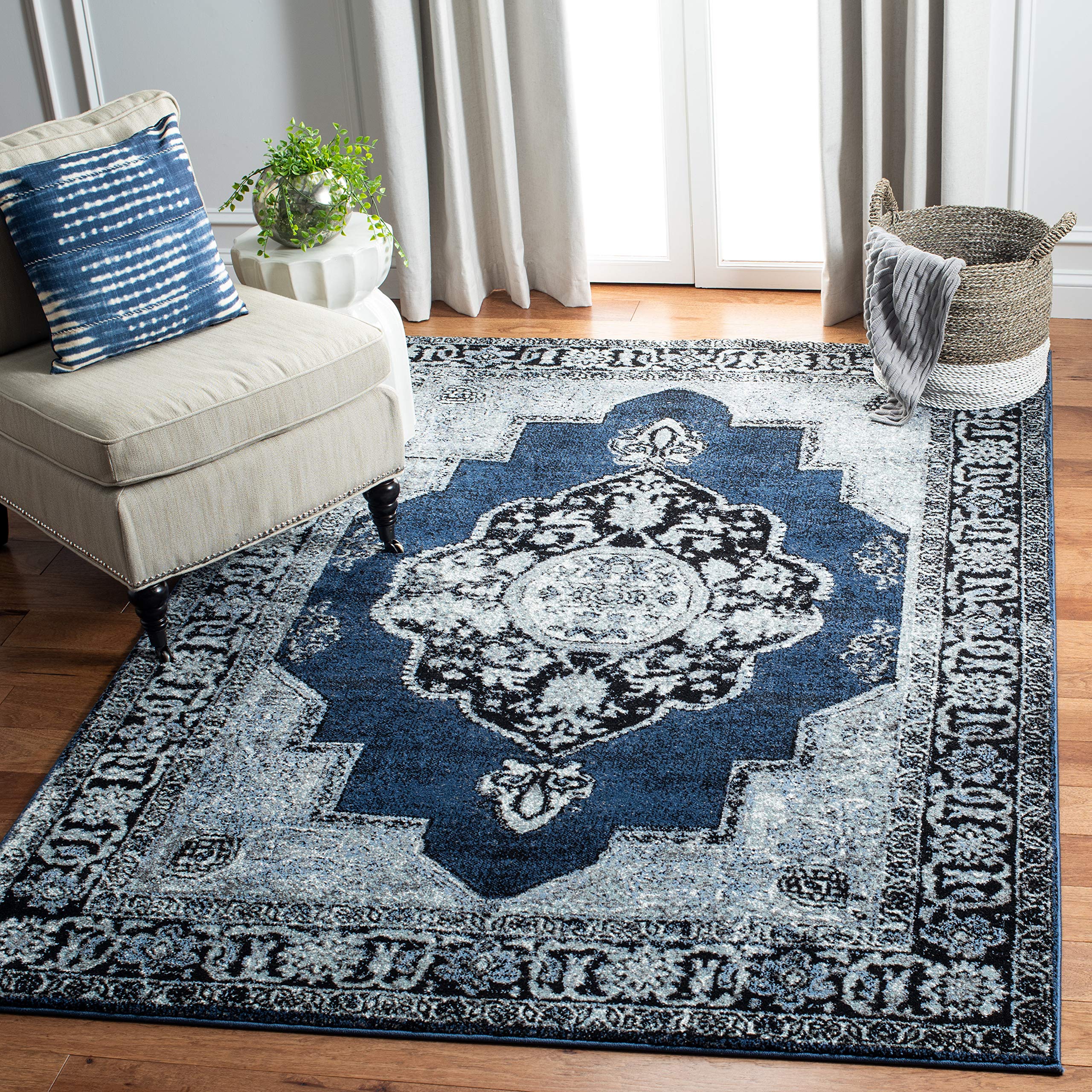 SAFAVIEH Vintage Hamadan Collection Area Rug - 10'6" x 14', Blue & Grey, Oriental Traditional Persian Design, Non-Shedding & Easy Care, Ideal for High Traffic Areas in Living Room, Bedroom (VTH219M) Image SAFAVIEH Vintage Hamadan Collection Area Rug - 10'6" x 14', Blue & Grey, Oriental Traditional Persian Design, Non-Shedding & Easy Care, Ideal for High Traffic Areas in Living Room, Bedroom (VTH219M) Image