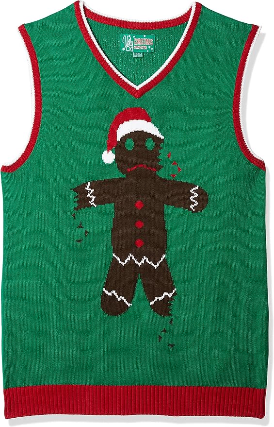 Ugly Christmas Sweater Men's Gingerbread Man Vest at Amazon Men’s