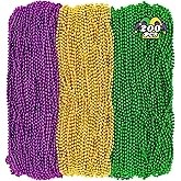 Huskein 200PCS Mardi Gras Beads, 33" Bead Necklace, Mardi Gras Accessories, Purple Gold Green Party Beads Parade Throws Bulk for Christmas Pirate Wedding Birthday Party Supplies Decor