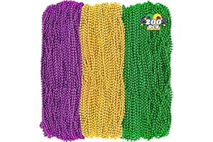 HUSKEIN 200PCS Mardi Gras Beads, 33" Bead Necklace, Mardi Gras Accessories, Purple Gold Green Party Beads Parade Throws Bulk for Christmas Pirate Baby Shower Wedding Birthday Party Supplies Decor