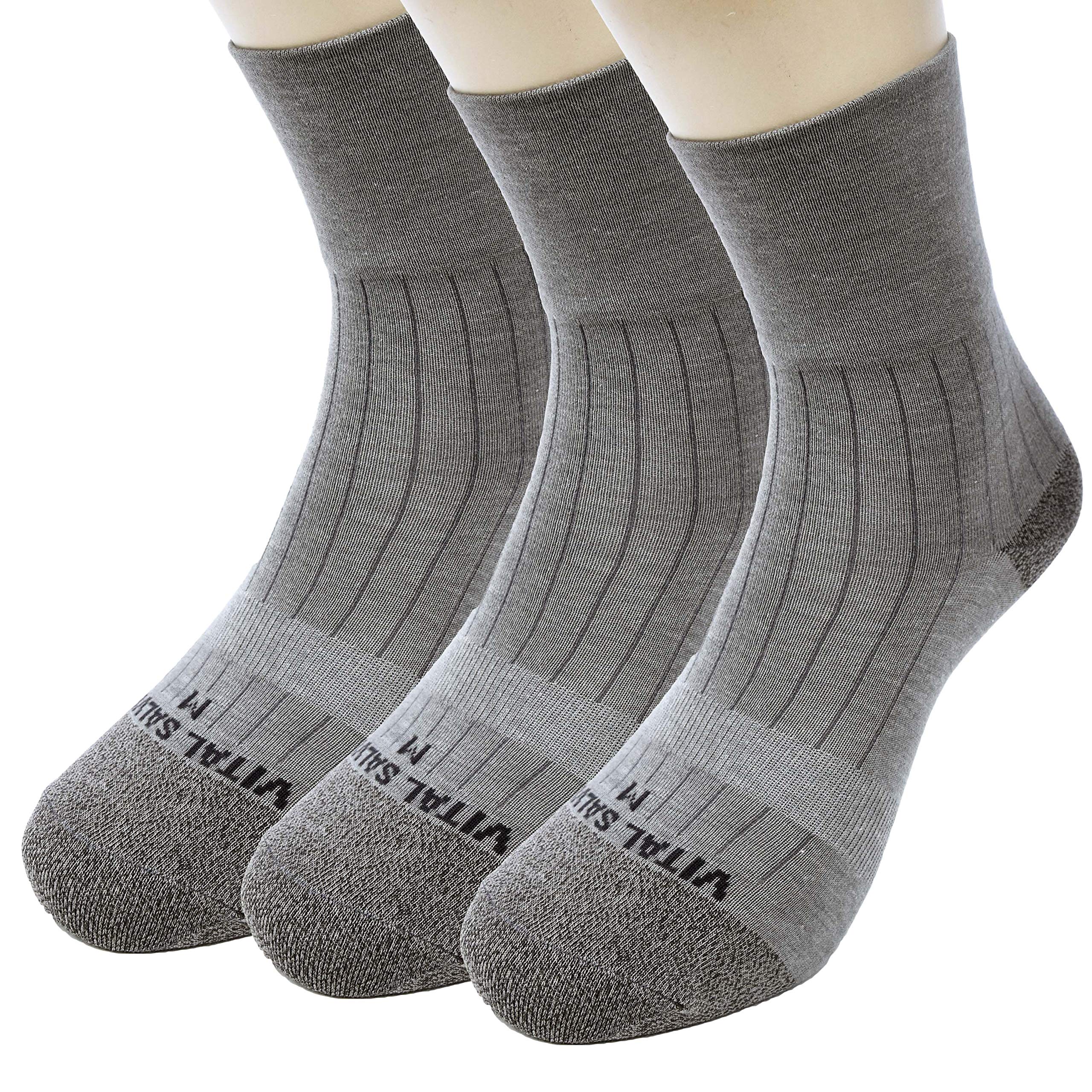 Vital Salveo-Diabetic Non-binding Antibacterial Bamboo Charcoal Dress Socks, 3 Pairs per Pack-Light Grey(Medium)