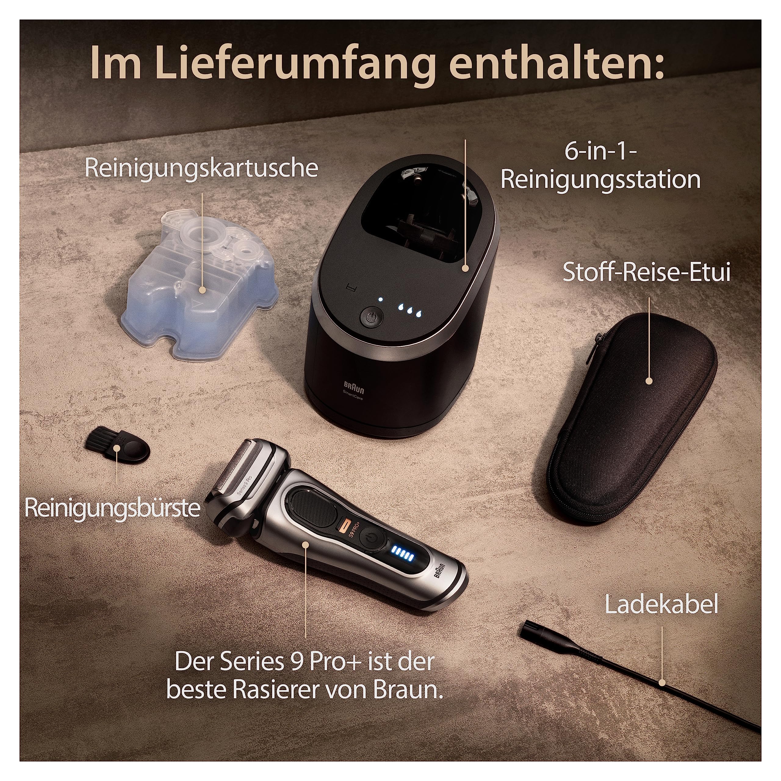 Braun Series 9 Pro+ Rasierer Herren Elektrisch, Elektrorasierer mit 5 Pro Rasierelementen, Rasierapparat ProTrimmer & Reinigungsstation, 60 Min Laufzeit, Made in Germany, 9567cc, Silber 8