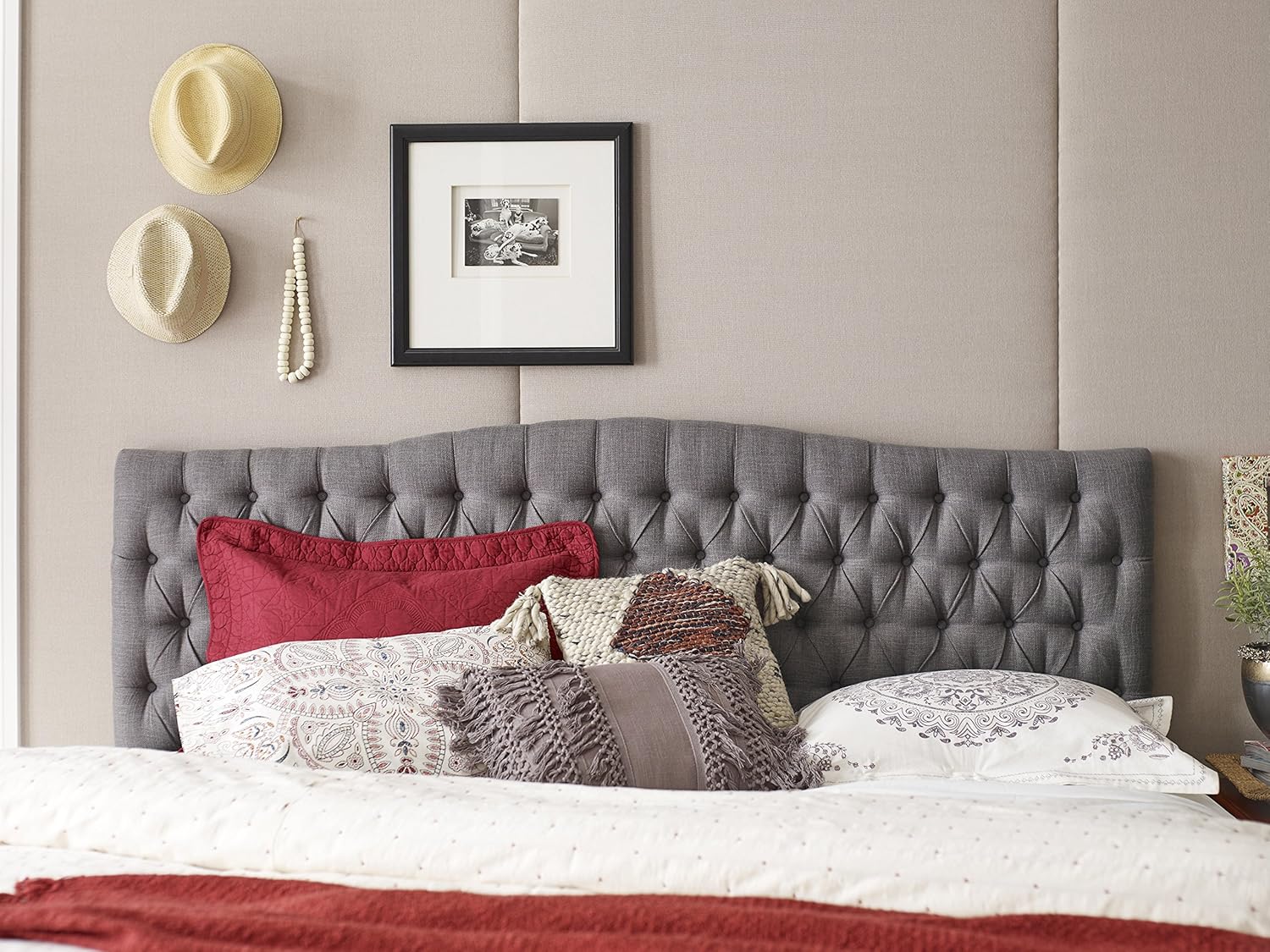 Elle Decor King Tufted Headboard In Gray