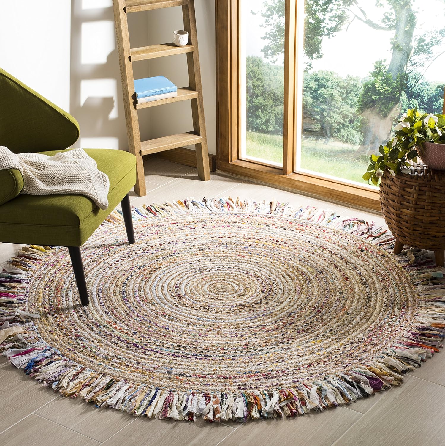 Safavieh Cape Cod Collection CAP206B Hand-woven Jute Area Rug, 7' Round, Ivory/Light Beige