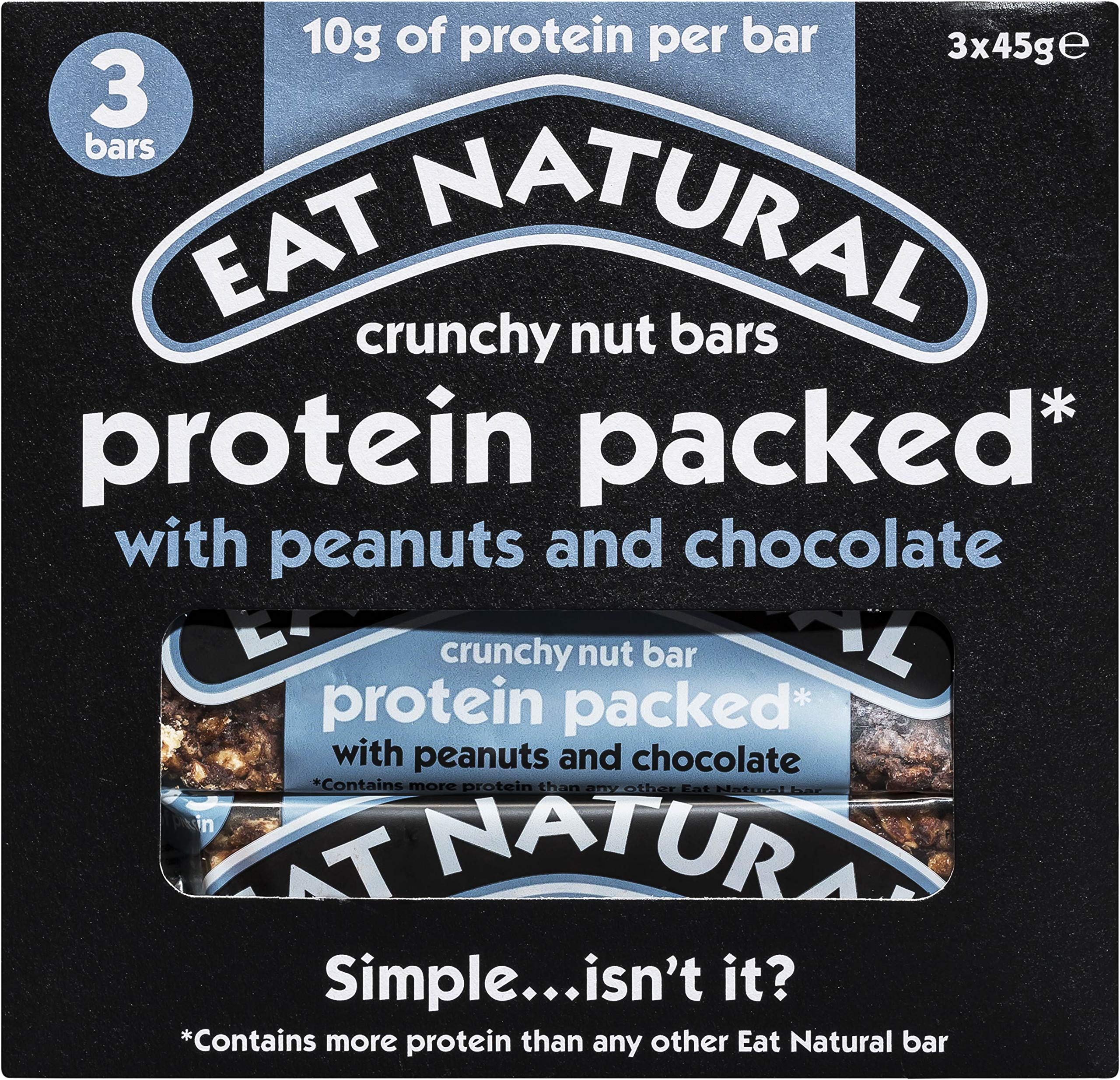 Eat Natural Protein Bars, Protein Packed with Peanuts & Chocolate Bars, 3 x 45g