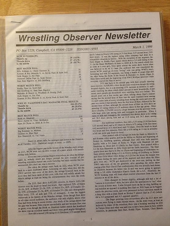 WRESTLING OBSERVER NEWSLETTER MARCH 1, 1999 WCW SUPERBRAWL